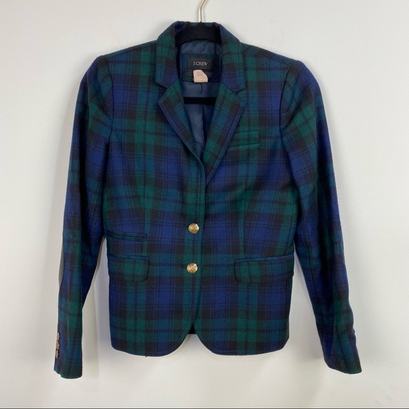 J. Crew Schoolboy Blackwatch Plaid Tartan 100% Wool Blazer Classic Preppy Jacket